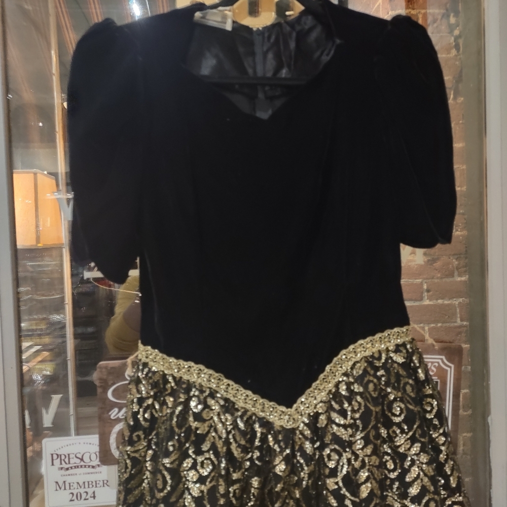 Vintage 80s Scott McClintock Prom Evening Formal Dress Velvet Cocktail Black 10 - Picture 3 of 12